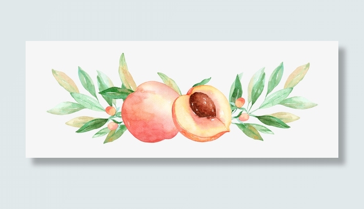 水彩风桃子枝叶免抠