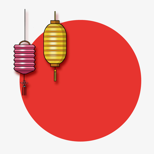 春节灯笼简画红色喜庆边框免抠