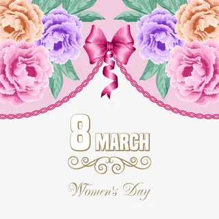 彩色牡丹花蝴蝶结8MARCH免抠