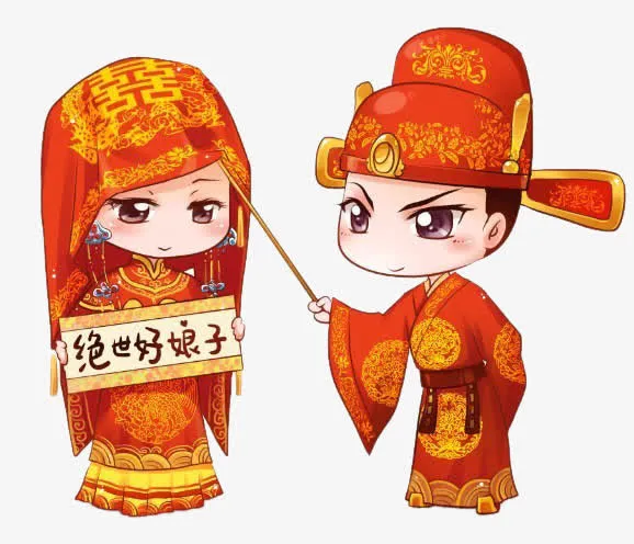 手绘新娘新郎免抠