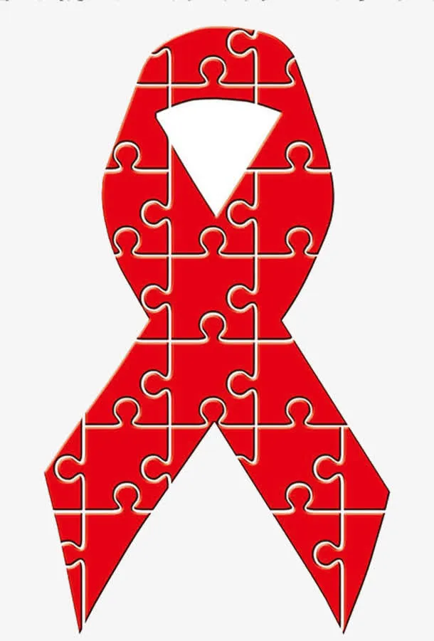 简约红丝带拼图免抠