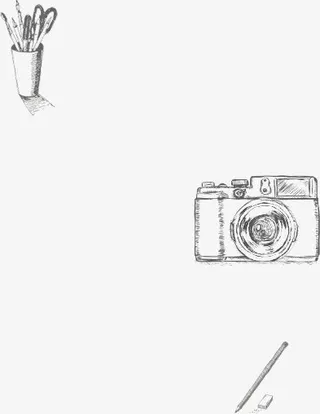 黑色创意手绘相机笔筒免抠