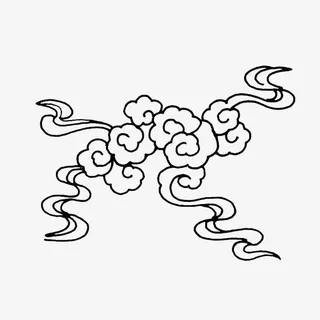 黑色祥云花纹简笔画免抠