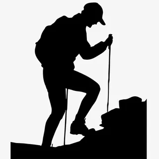 拿着登山棍登山人物剪影免抠