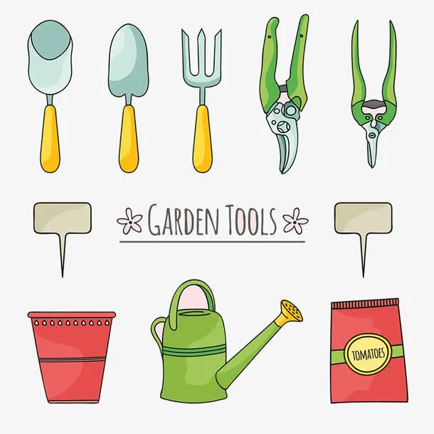 手绘园林工具和喷壶免抠