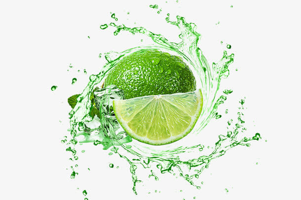 青柠檬水花溅起效果元素免抠