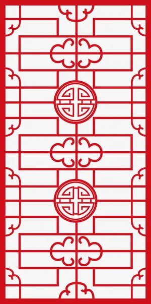 红色中式花纹图免抠