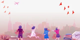 水彩手绘孩子的背影免抠