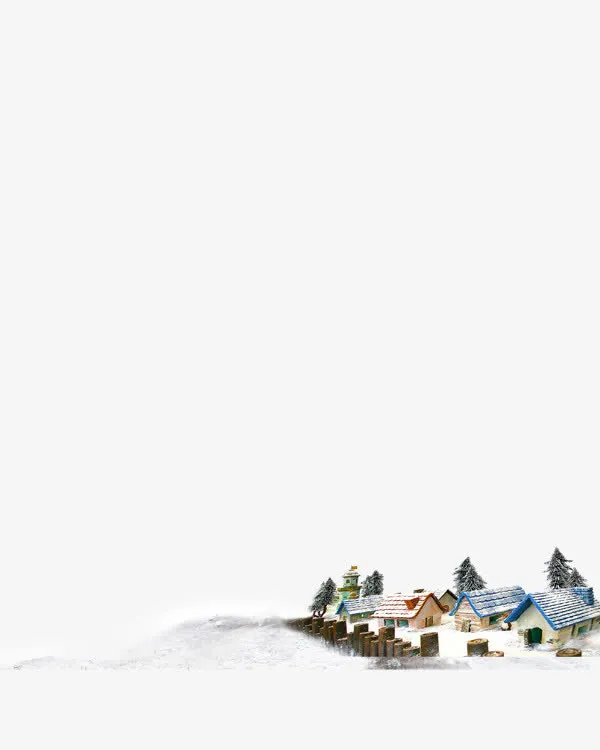 冬天白色雪地村庄房子免抠