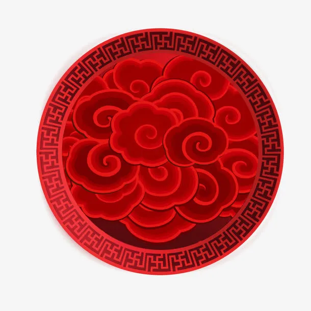 古典中国红云纹素材免抠