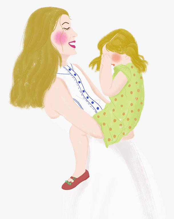 手绘人物插图可爱母女插画免抠