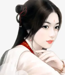 白衣黑发女子凝视古风立绘免抠