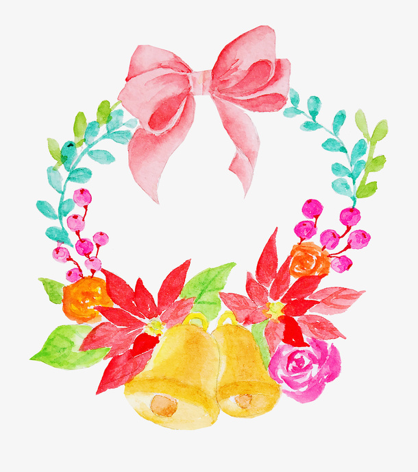 手绘圣诞铃花环装饰素材免抠