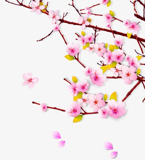 粉色手绘清新桃花装饰图案免抠
