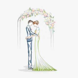 卡通手绘新人情侣插画矢量素材免抠