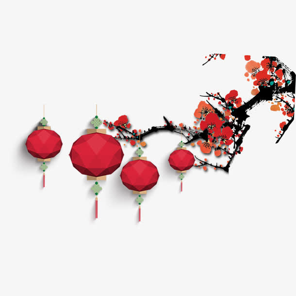 梅花灯笼装饰素材免抠