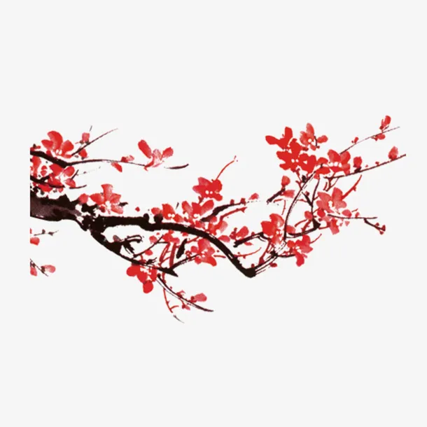 水彩中国风红梅插画免抠
