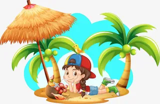 在椰子树下乘凉的女孩免抠