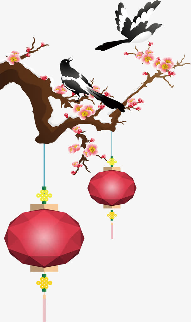 梅花雀鸟灯笼免抠