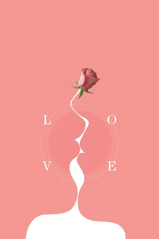love情人节粉色背景玫瑰花文艺简约海报高清