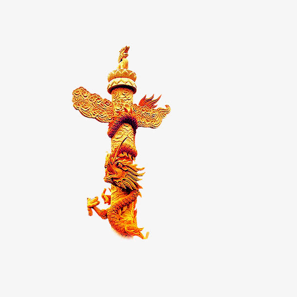 中国风金色石柱装饰免抠