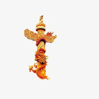 中国风金色石柱装饰免抠