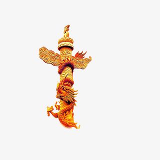 中国风金色石柱装饰免抠