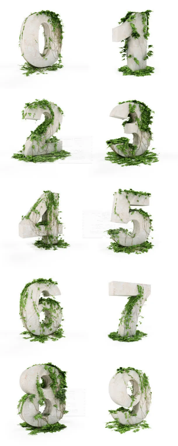 爬满藤蔓的立体数字免抠