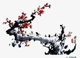 水墨梅花树枝免抠