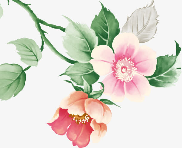 浪漫唯美春天水彩花朵盛开免抠