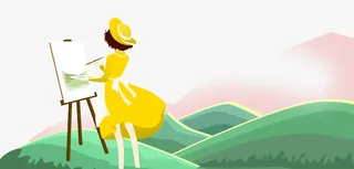 卡通女孩外出旅游画画写生郊外矢免抠