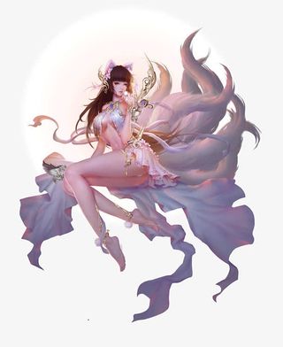 九尾狐美女古风手绘游戏免抠