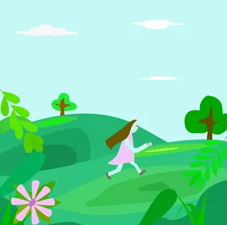 手绘春天出游免抠背景场景背景元素