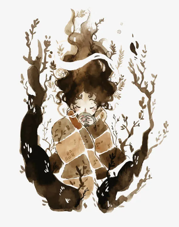 矢量水彩少女免抠