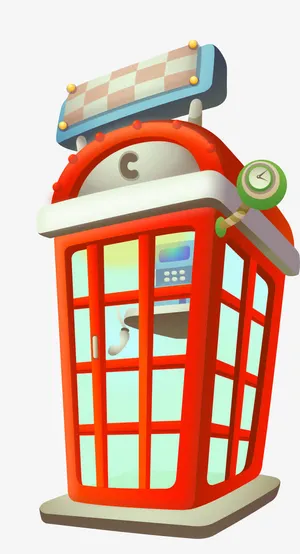 卡通可爱矢量电话亭红色素材免抠