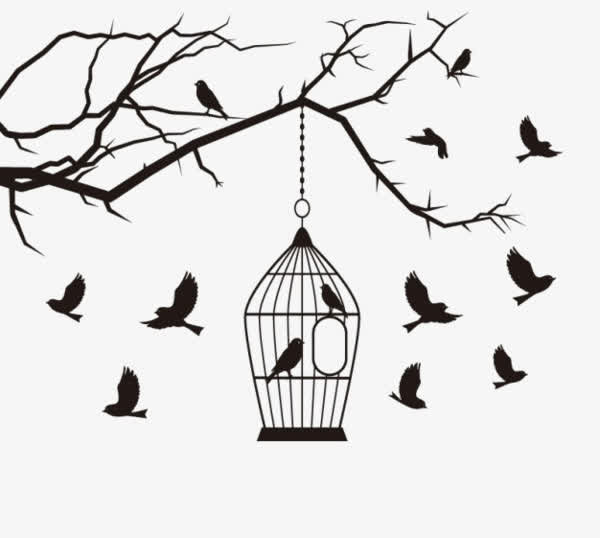卡通树枝鸟笼放飞免抠