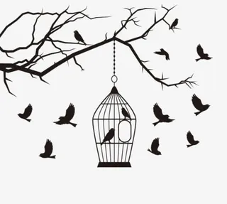 卡通树枝鸟笼放飞免抠