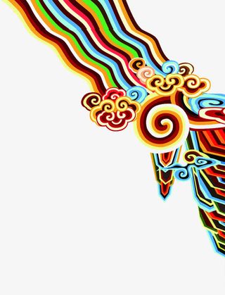 彩色线条祥云卡通七夕情人节免抠