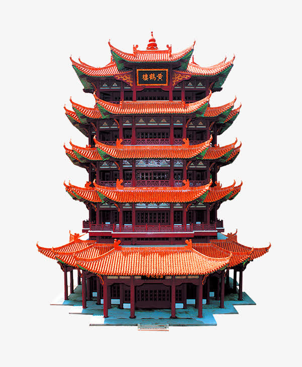橙色中国风建筑装饰图案免抠