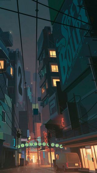 简约城市夜景插画H5背景高清