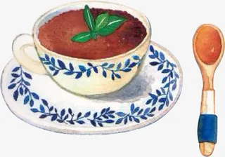 蓝色树枝花纹咖啡免抠