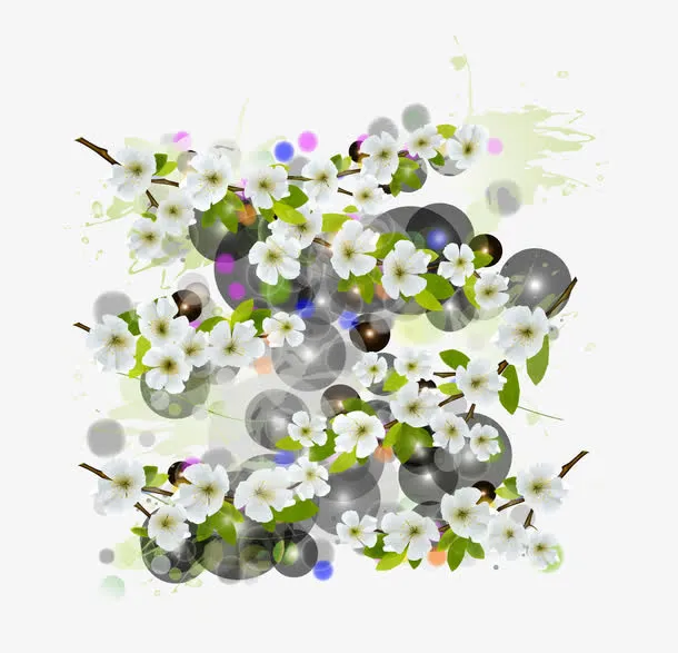 白色花枝装饰图案免抠