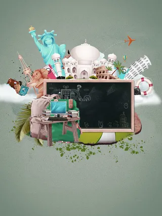 开学季  黑板 自由女神 书包高清