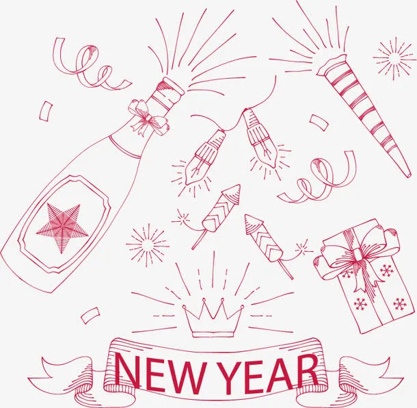多种手绘新年派对元素免抠