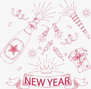 多种手绘新年派对元素免抠