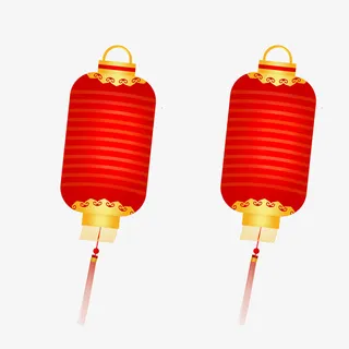 新年手绘红色灯笼挂饰免抠