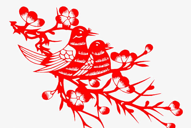 喜鹊报春剪纸免抠