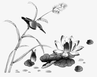 水墨画荷花免抠