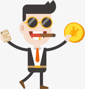 卡通叼烟金币手机男孩免抠