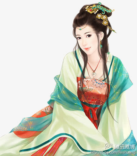 立绘古风坐姿粉红丝带女子免抠